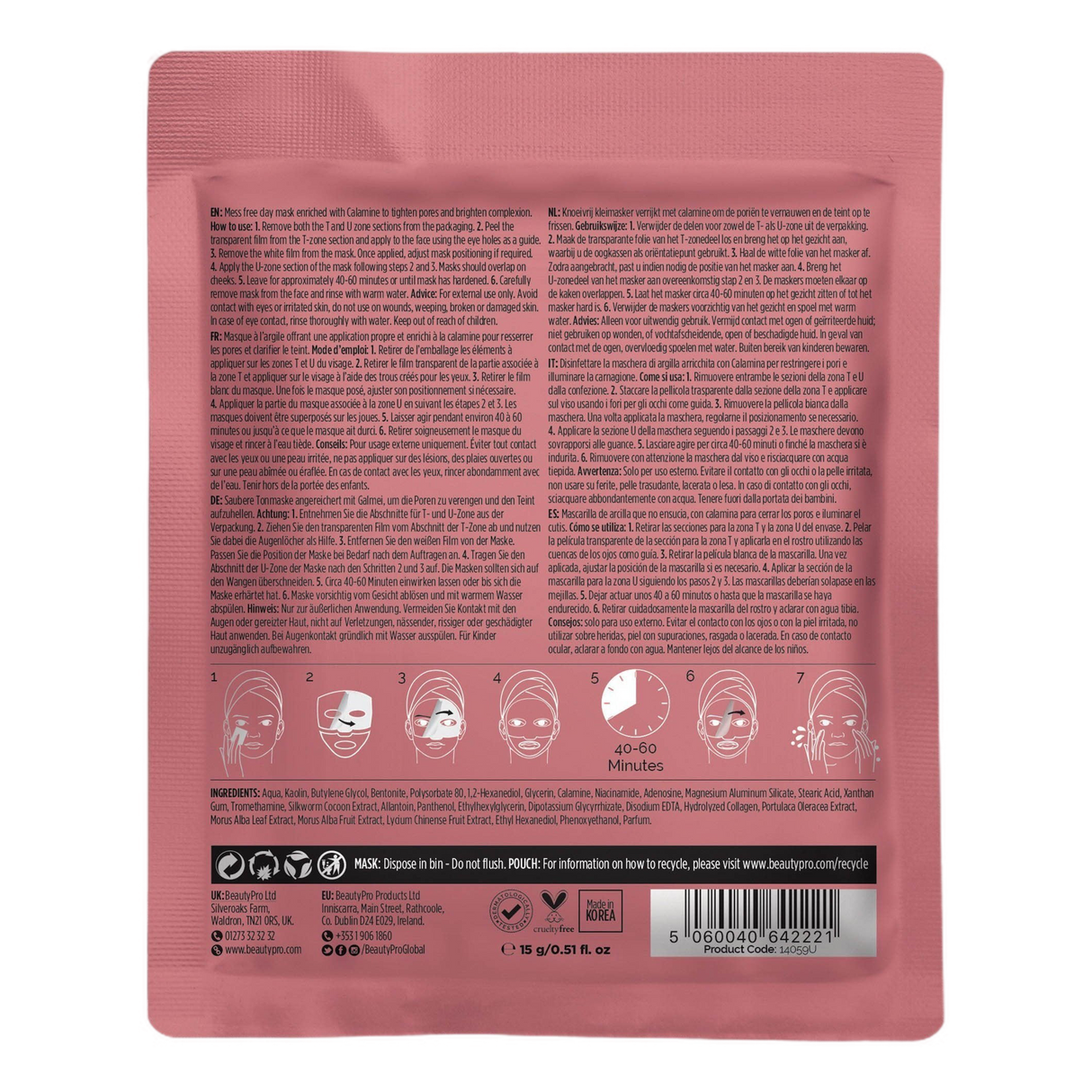 Beauty Pro Pink Clay Sheet Mask ansiktsmask