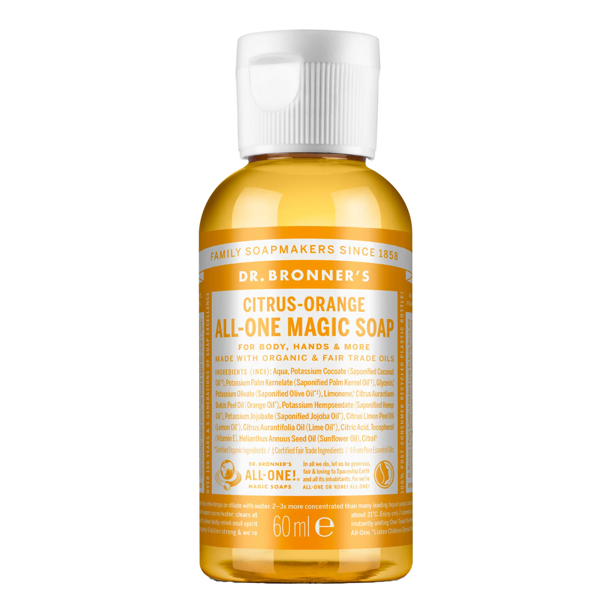 Dr. Bronner's 18-i-1 flytende såpe 60 ml Sitrus og appelsin