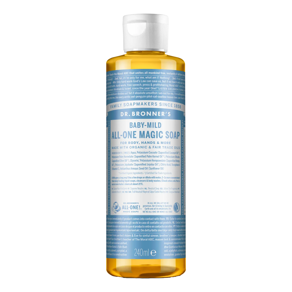 Dr. Bronner's 18-i-1 flytende såpe 240 ml Parfymefri