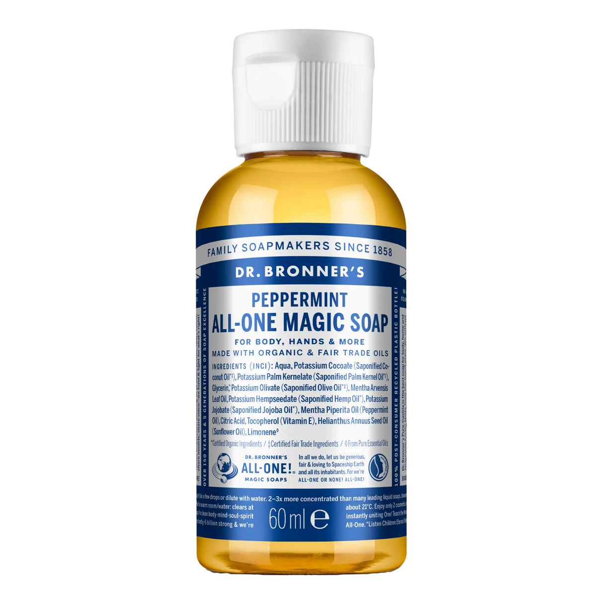 Dr. Bronner's 18-i-1 flytende såpe 60 ml Peppermynte