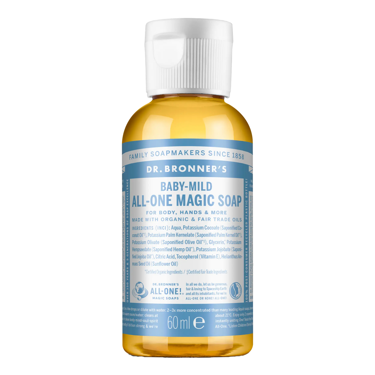 Dr. Bronner's 18-i-1 flytende såpe 60 ml Parfymefri