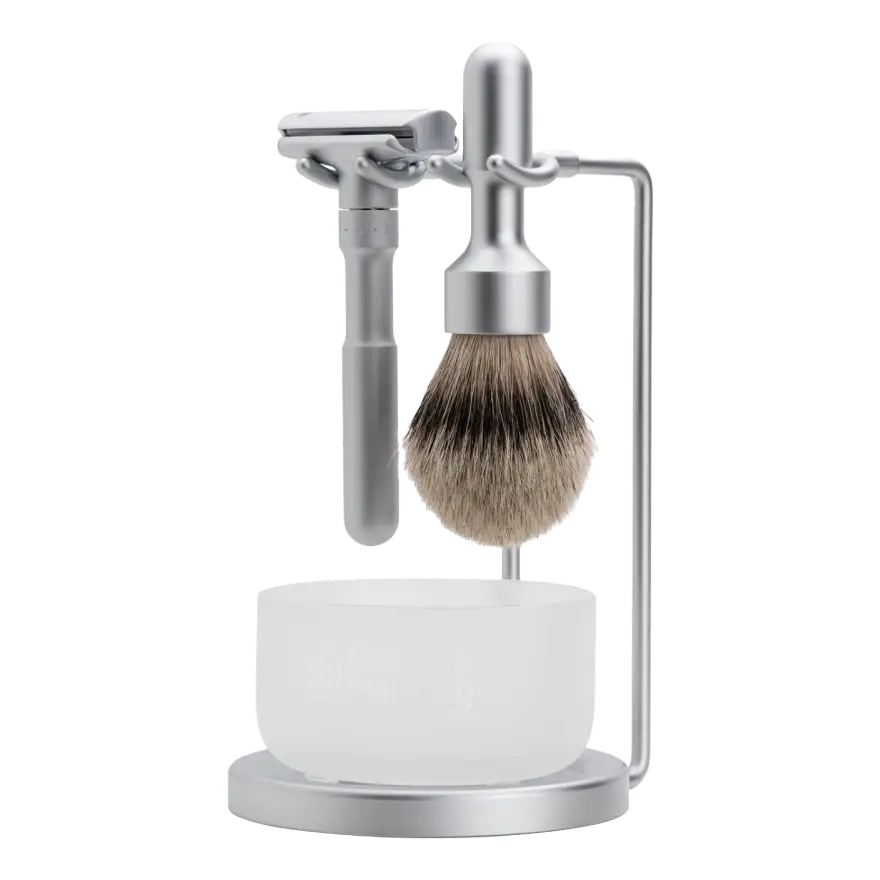 Merkur Futur Silvertip barbersett 4 deler Matt krom 