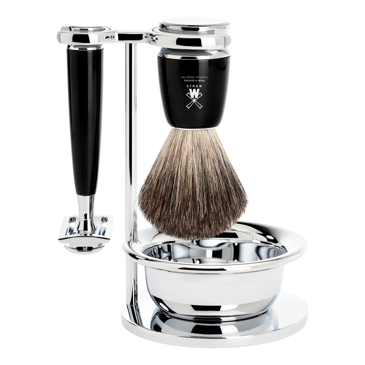 Mühle Rytmo barbersett 4 deler Pure Badger Sort