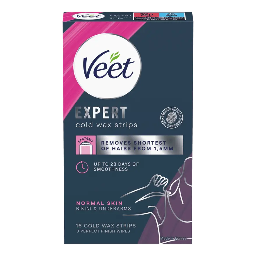 Veet Expert Cold Wax Strips bikini & armhuler normal hud 16 stk 