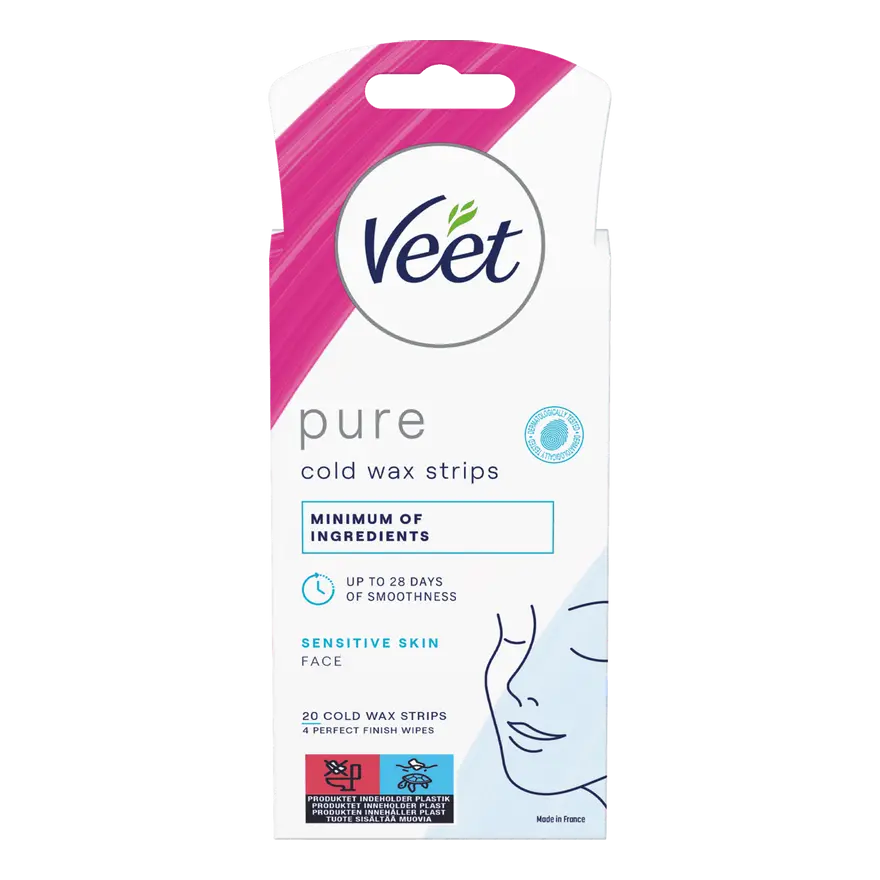 Veet Pure Cold Wax Strips ansikt sensitiv hud 20 stk 