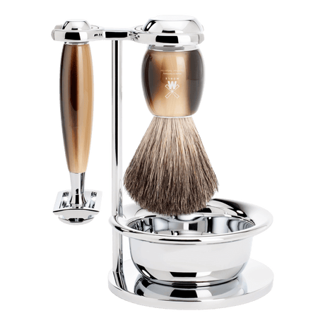 Mühle Vivo barbersett 4 deler Imitert horn Pure Badger